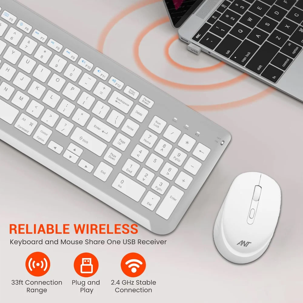 Ant Value Wireless Keyboard Mouse Combo White Silver (WK250) view 4